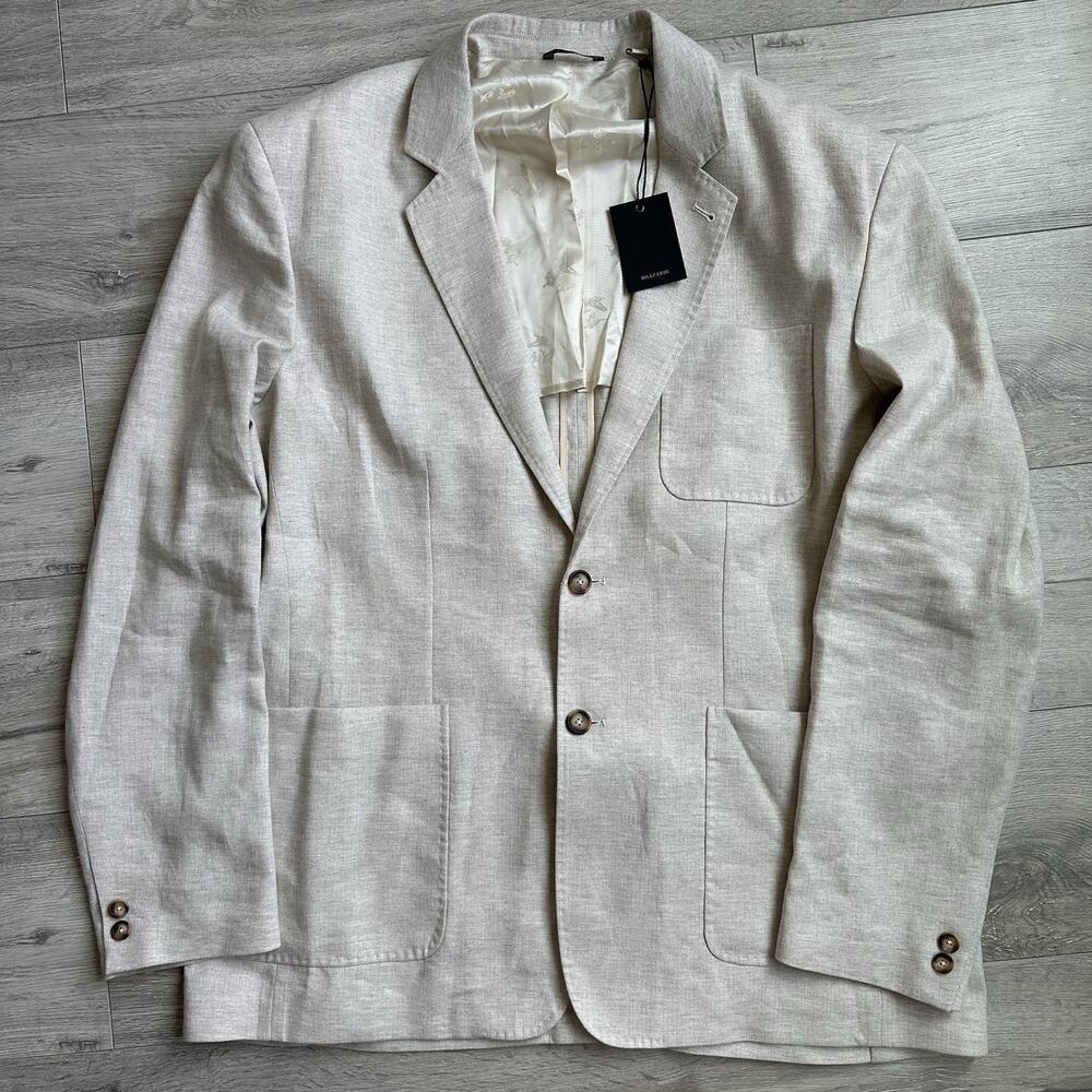 Billy Reid Herringbone Archie Jacket In Natural $798 Italy 48R Linen/Cotton Men